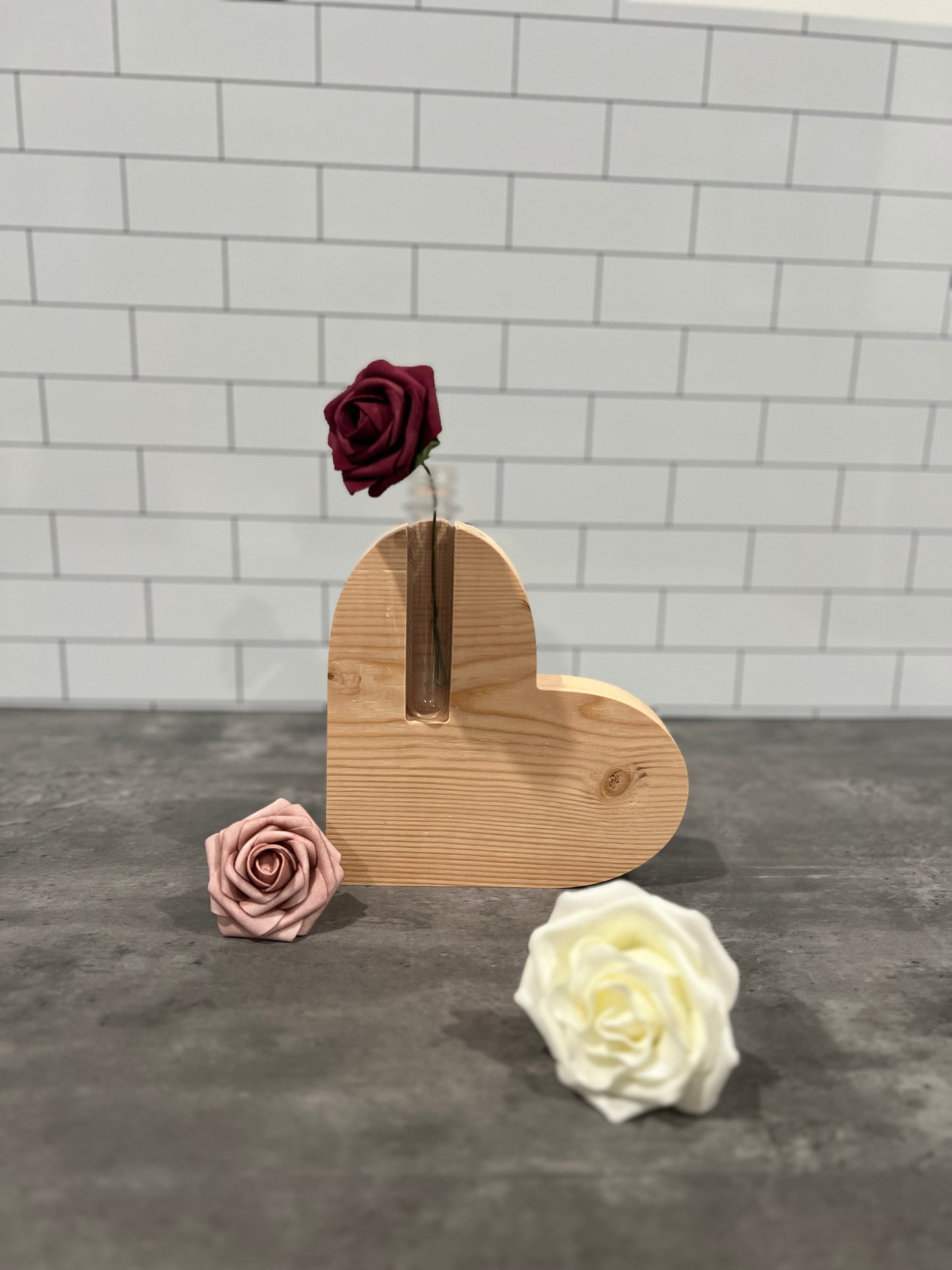 Self standing Wooden Heart with 1” Vase